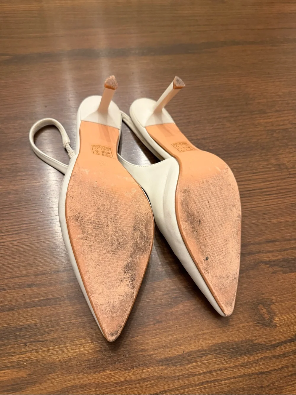 Meshki Cream Slingback Pointed-Toe Mid Heels